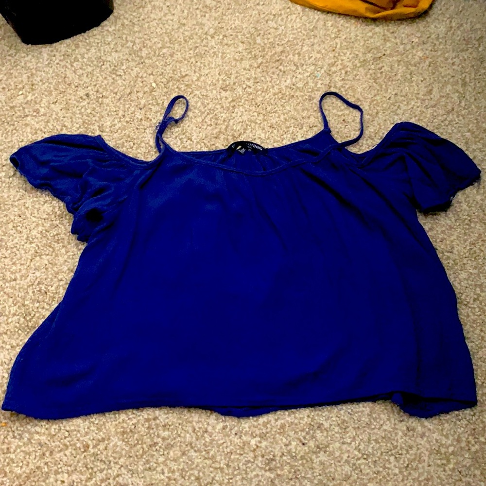 Short sleeved dark blue shirt w/ spaghetti straps